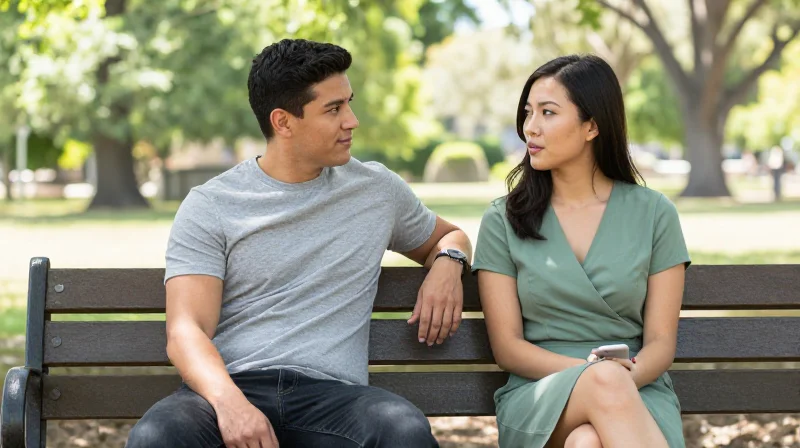 couple having a genuine conversation outdoors — dating advice on listening and compatibility