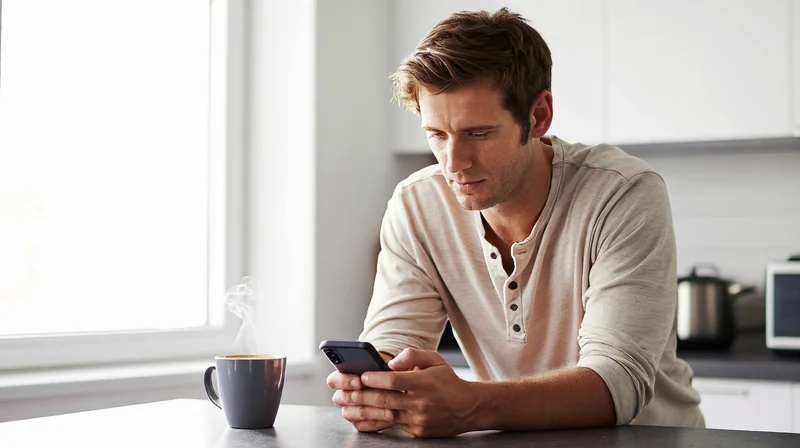 Man writing a thoughtful follow-up message as part of good dating etiquette for guys after a first date