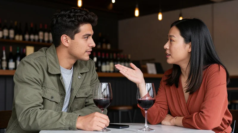 Couple on a first date demonstrating dating etiquette for guys through attentive, engaged conversation